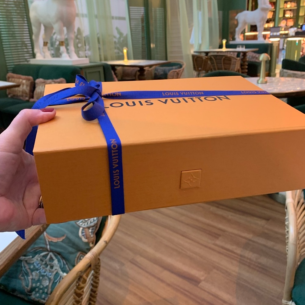 Brand new authentic medium size Louis Vuitton box with LV ribbon, lock closure